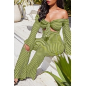 Lovely Sexy Bateau Neck Striped Green Qmilch Two-P
