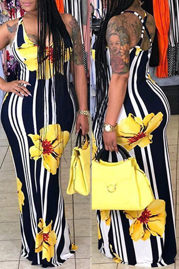 LW Striped Print Maxi Dress (No-positioning Printing )