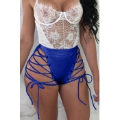Lovely Chic High Elastic Waist Lace-up Blue PU Sho