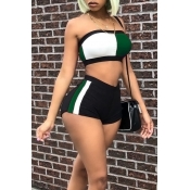 Lovely Sexy Printed Patchwork Green Polyester Two-