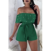 Lovely Nifty Bateau Neck Nailed Pearl Flounce Pink