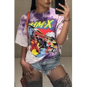 Lovely Euramerican Round Neck Printed Purple Milk 