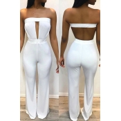 Lovely Sexy Bateau Neck Hollow-out White Spandex O