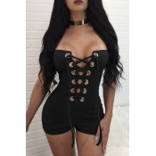 Lovely Sexy Lace-up Hollow-out Black Polyester One