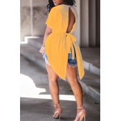 Lovely Trendy Round Neck Irregular Design Drawstri