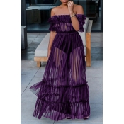 Lovely Sexy Bateau Neck See-Through Purple Polyest