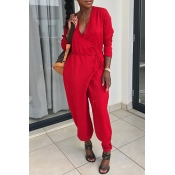 Lovely Street V Neck Red Polyester One-piece Jumps