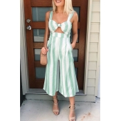 Lovely Street V Neck Striped Green Polyester One-p