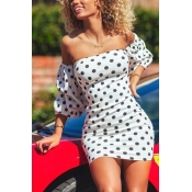 Lovely Fashion Dots Printed White Polyester Sheath