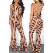 Lovely Fashion Halter Neck Striped Printed Polyest