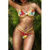 Lovely Chic Printing Red Polyester Two-piece Swimw