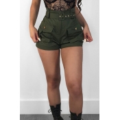 Lovely Fashion High Waist Army Green Cotton Blends
