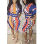 Lovely Fashion Striped Printed Blue Polyester Two-