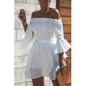 Lovely Fashion Bateau Neck Flounce Irregular White