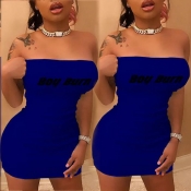 Lovely Street Bateau Neck Letter Printed Blue Twil