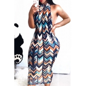 LW Party Round Neck Striped Qmilch Mid Calf Dress