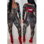 Lovely Leisure Lip Camouflage Printed One-piece Ju
