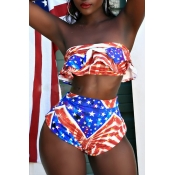 Lovely Euramerican Printed Red+Blue Two-piece Swim