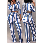Lovely Trendy Striped Blue Two-piece Pants Set