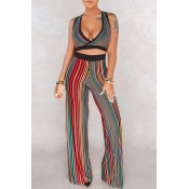 Lovely Euramerican Striped Two-piece Pants Set