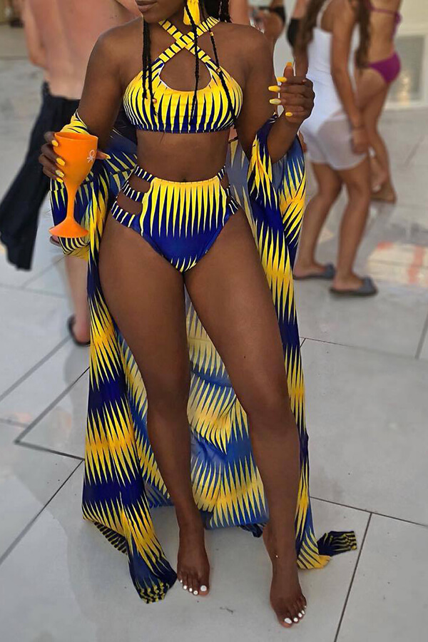 Lovely Euramerican Printed Yellow Two-piece Swimwear((No-positioning Printing))