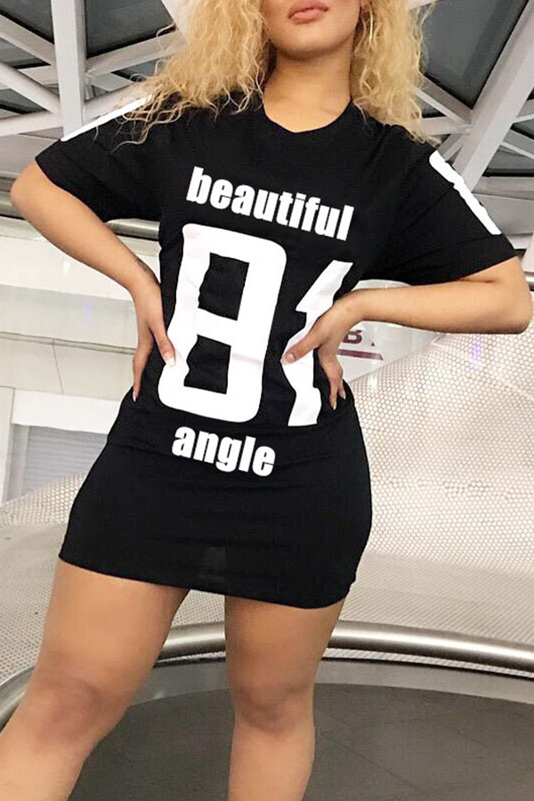 Lovely Twilled Satin Street Regular sleeve Short Sleeve O Neck Mini Straight Dresses