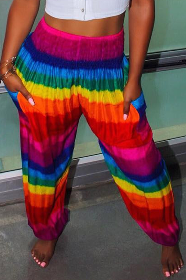 LovelyEuramerican Rainbow printed Loose Multicolor Pants (Batch Print)