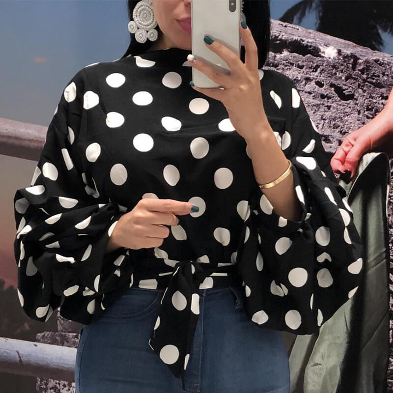 Lovely Trendy Dots Printed Black Blouses
