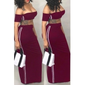 Lovely Euramerican Dew Shoulder Wine Red Two-piece