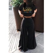 LovelyEuramerican High Waist Loose Black Two-piece