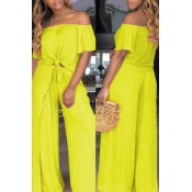 Lovely Euramerican Dew Shoulder Side Slit Yellow T