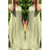 Lovely Casual Side Slit Green Qmilch Floor Length 