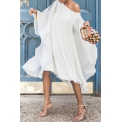 Lovely Sweet Bat-wing Sleeves Asymmetrical White C