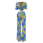 Lovely Euramerican Floral Printed Royal Blue Two-p