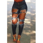Lovely Street Broken Holes Deep Blue Jeans
