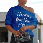 Lovely Casual Long Sleeves Letter Printed Blue T-s