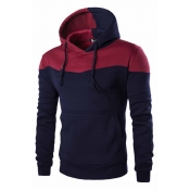 Lovely Casual Patchwork Navy Blue Cotton Hoodies