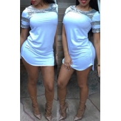 Lovely Casual Patchwork White Mini Dress