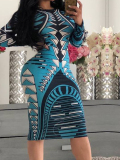 Lovely Trendy Geometric Printed Sky Blue Knee Length Dress
