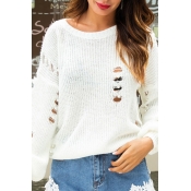 Lovely Euramerican Ripped White Sweaters