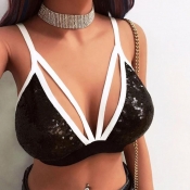 Lovely Sexy Patchwork Sequined Black Bustiers