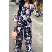 Lovely Casual Floral Printed Multicolor One-piece 