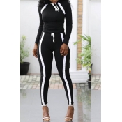 Lovely Sportswear Striped Black Two-piece Pants Se