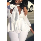 Lovely Casual Flounce Design White Twilled Satin B