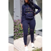 Lovely Casual Hooded Collar Letters Printed Deep B