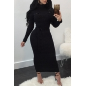 Lovely Sexy Long Sleeves Slim Black Knitting Ankle