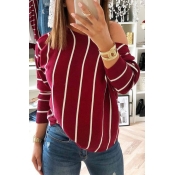 Lovely Trendy Striped Wine Red Knitting Blouses