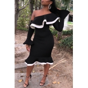 Lovely African Dew Shoulder Flounce Design Black K