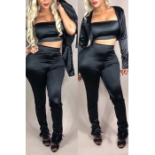 Lovely Casual Long Sleeves Black Two-piece Pants S