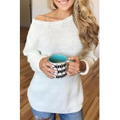 Lovely Casual Long Sleeves Lace-up White Knitting 